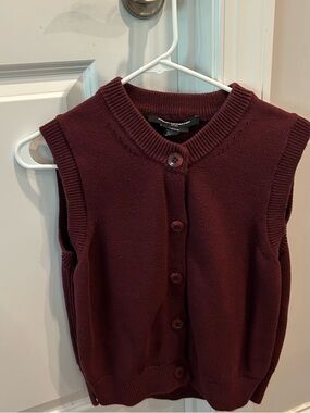 French Connection Burgundy Sleeveless Crew-Neck Button Sweater Vest